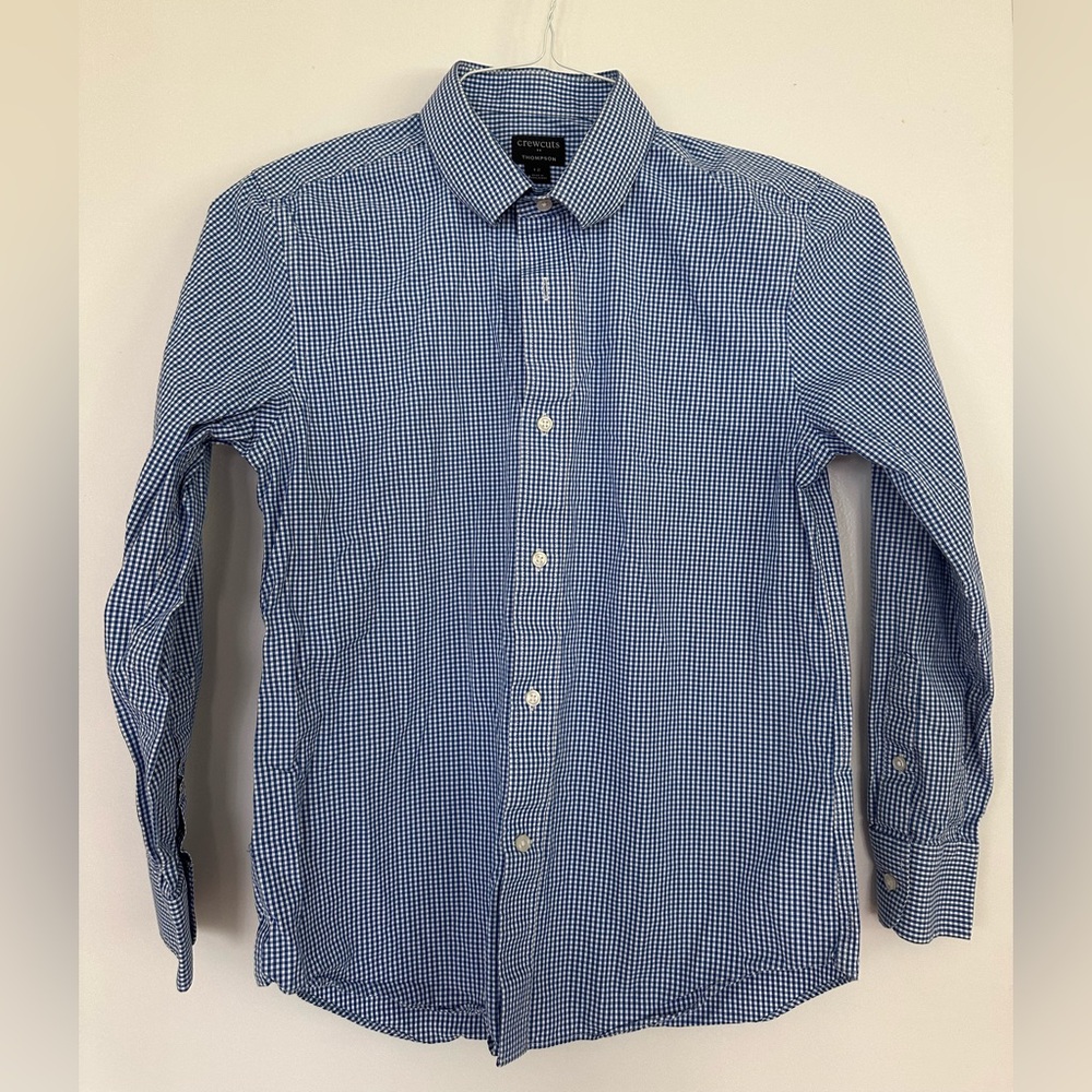 Boys Crewcuts Thompson Classic Blue Checkered Shirt, Cotton, Sz 12, EUC